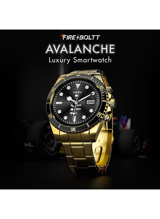 Fire-Boltt Avalanche Luxury Watch, Bluetooth Calling Smart Watch with 1.28” HD Display, 2 Button Pushers, Voice Assistance, Multiple Sports Modes, Health Suite, IP67 Resistance (Gold Black)