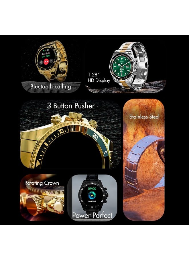 Fire-Boltt Avalanche Luxury Watch, Bluetooth Calling Smart Watch with 1.28” HD Display, 2 Button Pushers, Voice Assistance, Multiple Sports Modes, Health Suite, IP67 Resistance (Gold Black)