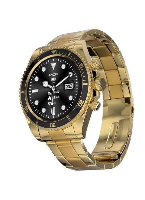 Fire-Boltt Avalanche Luxury Watch, Bluetooth Calling Smart Watch with 1.28” HD Display, 2 Button Pushers, Voice Assistance, Multiple Sports Modes, Health Suite, IP67 Resistance (Gold Black)