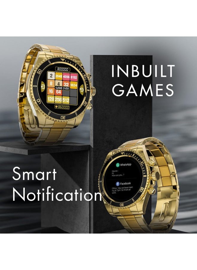 Fire-Boltt Avalanche Luxury Watch, Bluetooth Calling Smart Watch with 1.28” HD Display, 2 Button Pushers, Voice Assistance, Multiple Sports Modes, Health Suite, IP67 Resistance (Gold Black)