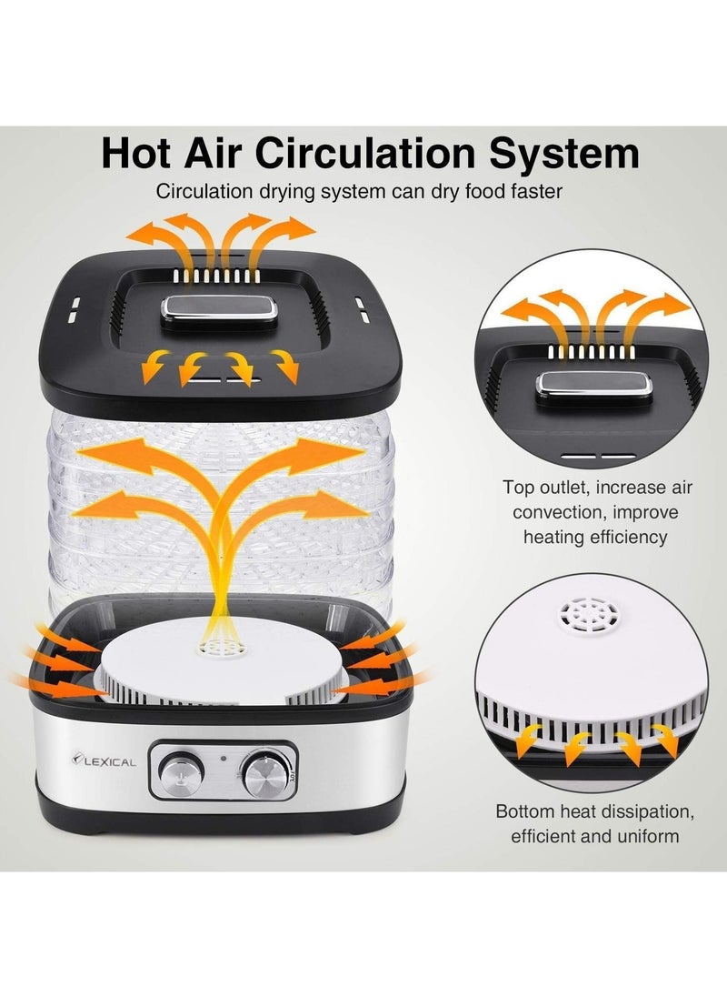 LEXICAL - 5 Tier Electric Food Dehydrator with Temperature Control, Fruit Dryer for Fruit, Meat, Fruit Dryer, Dehydrator, BPA-Free, Stainless Steel, 240W Adjustable Temperature 35-70°C - Image 1