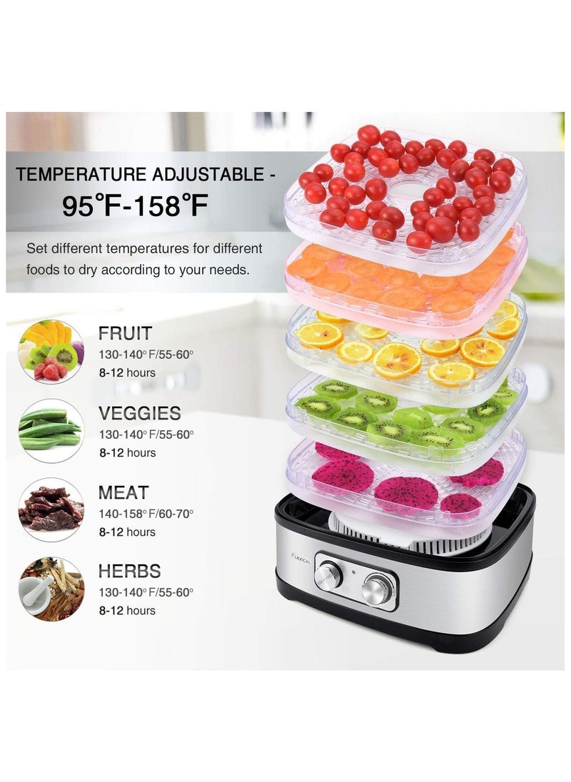 LEXICAL - 5 Tier Electric Food Dehydrator with Temperature Control, Fruit Dryer for Fruit, Meat, Fruit Dryer, Dehydrator, BPA-Free, Stainless Steel, 240W Adjustable Temperature 35-70°C - Image 1