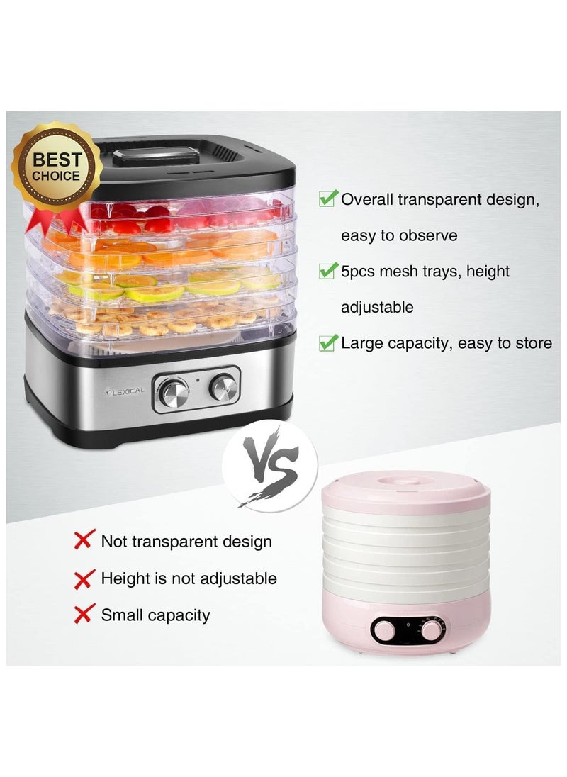 LEXICAL - 5 Tier Electric Food Dehydrator with Temperature Control, Fruit Dryer for Fruit, Meat, Fruit Dryer, Dehydrator, BPA-Free, Stainless Steel, 240W Adjustable Temperature 35-70°C - Image 1