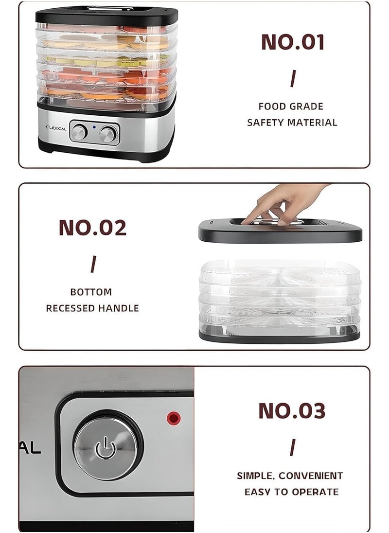 LEXICAL - 5 Tier Electric Food Dehydrator with Temperature Control, Fruit Dryer for Fruit, Meat, Fruit Dryer, Dehydrator, BPA-Free, Stainless Steel, 240W Adjustable Temperature 35-70°C - Image 1