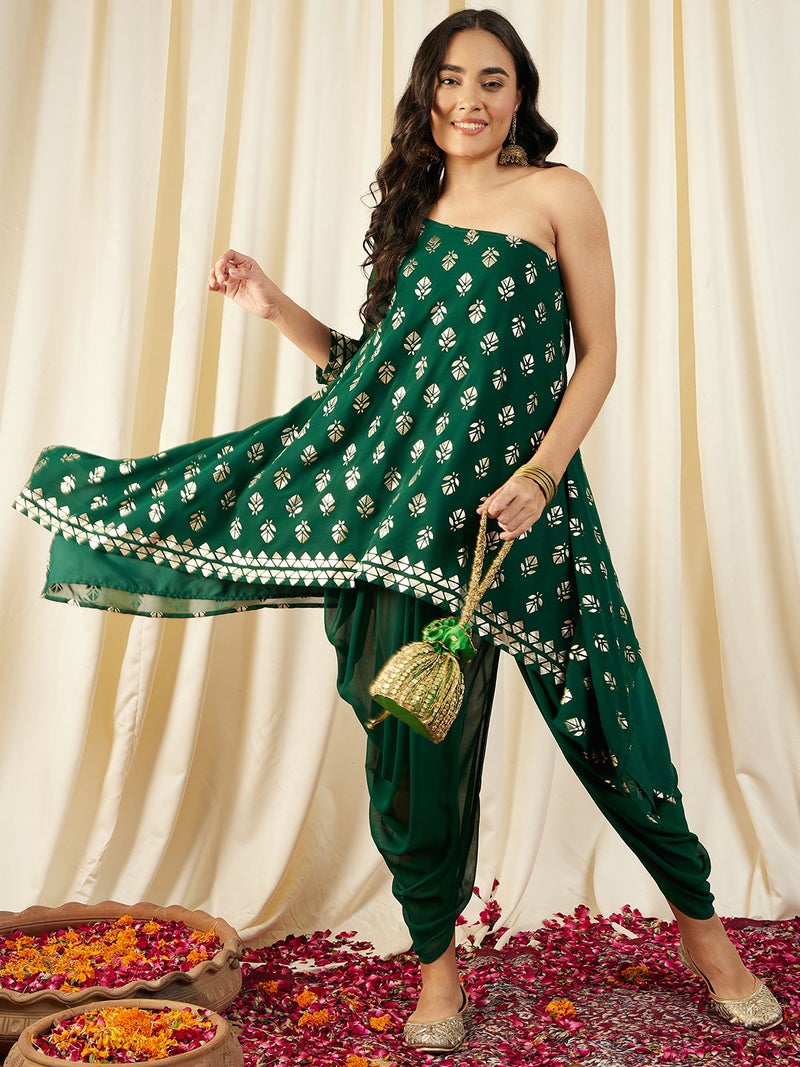 PRASHA One Shoulder Assymettric Top with Dhoti Pants - Image 1