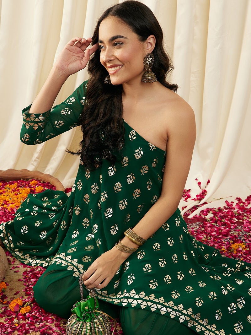 PRASHA One Shoulder Assymettric Top with Dhoti Pants - Image 2