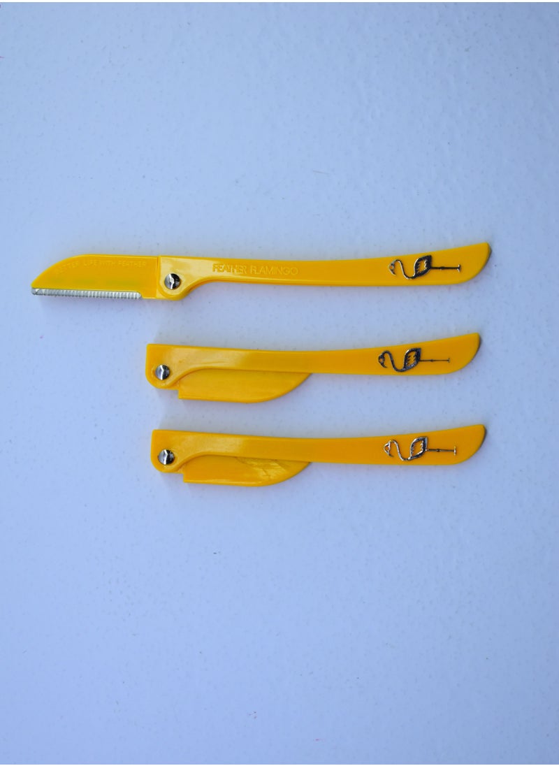 Feather-Flamingo 3 Pieces Flamingo Ladies Razor For Facial And Body Hair Yellow  - Image 1