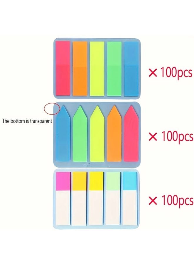 300pcs Colorful Page Markers Sticky Index Tabs Rectangular Triangular Shapes Fluorescent Stickers - Image 1