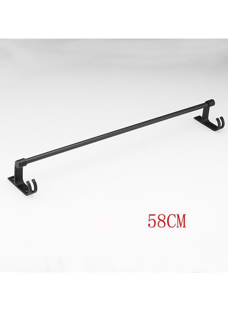 Loquat Space Aluminum Towel Bar Bathroom Accessories Multifunctional Hardware(Black Single Rod 58CM Punching installation)