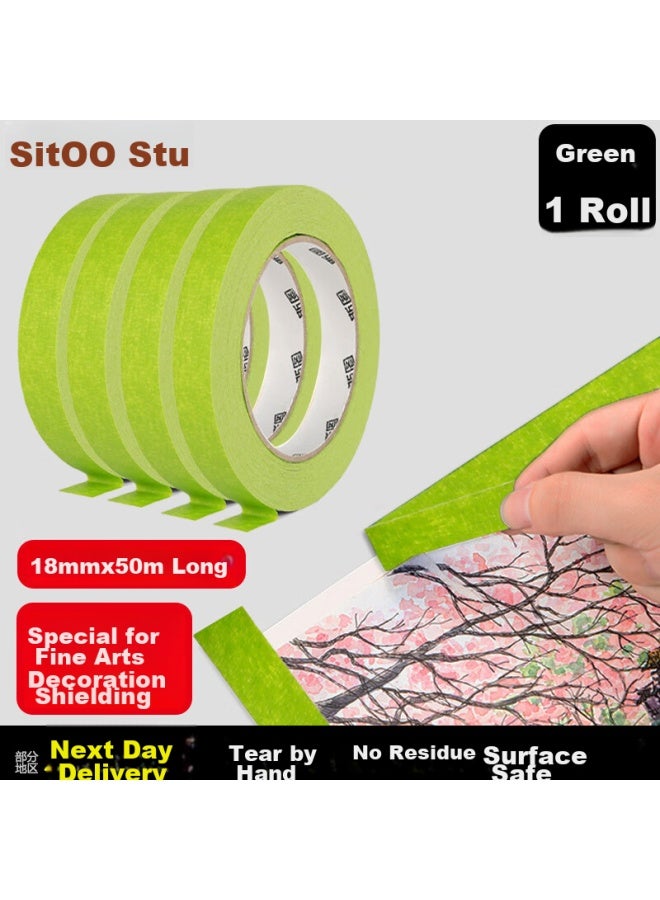 Sitoo Invisible Masking Tape And Paper Tape For Grouting, Color Separation, Painting, Renovation, Wall Protection, No Residue, Twist Tie, 18mm*50m, Green, 1 Roll - Image 1