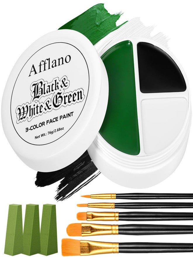 La Catrina Black White Green Face Body Paint, Christmas Wicked Makeup Kit (3 Sponges + 5 Brushes), 9 Pcs Oil Based Non Toxic Green Face Painting Witch Kit for Halloween SFX, Hunting Hulk, Zombie, Costume,Cosplay - Image 1
