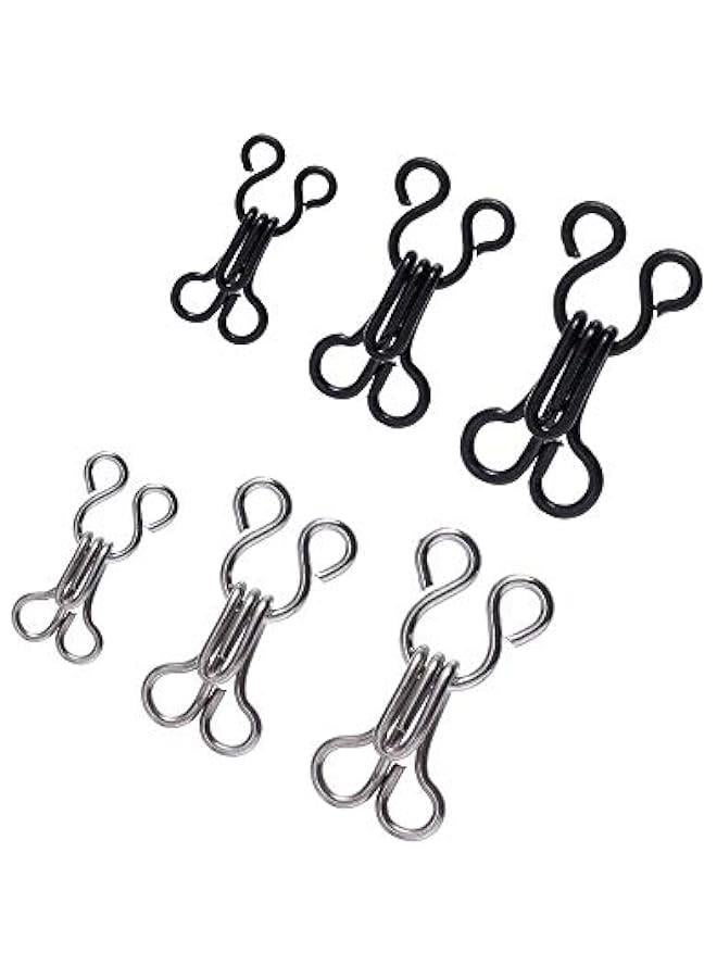 Arabest 60 Pairs Sewing Hooks and Eyes Closure for Bra Clothing Trousers Skirt DIY Craft, 3 Sizes (Silver, Black)  - Image 1