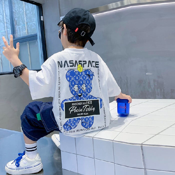 Boys And Girls Short-Sleeved Cotton T-Shirt 2025 Summer Loose Top Mid-Large Children'S Printed Children'S Half-Sleeved T-Shirt - Image 1