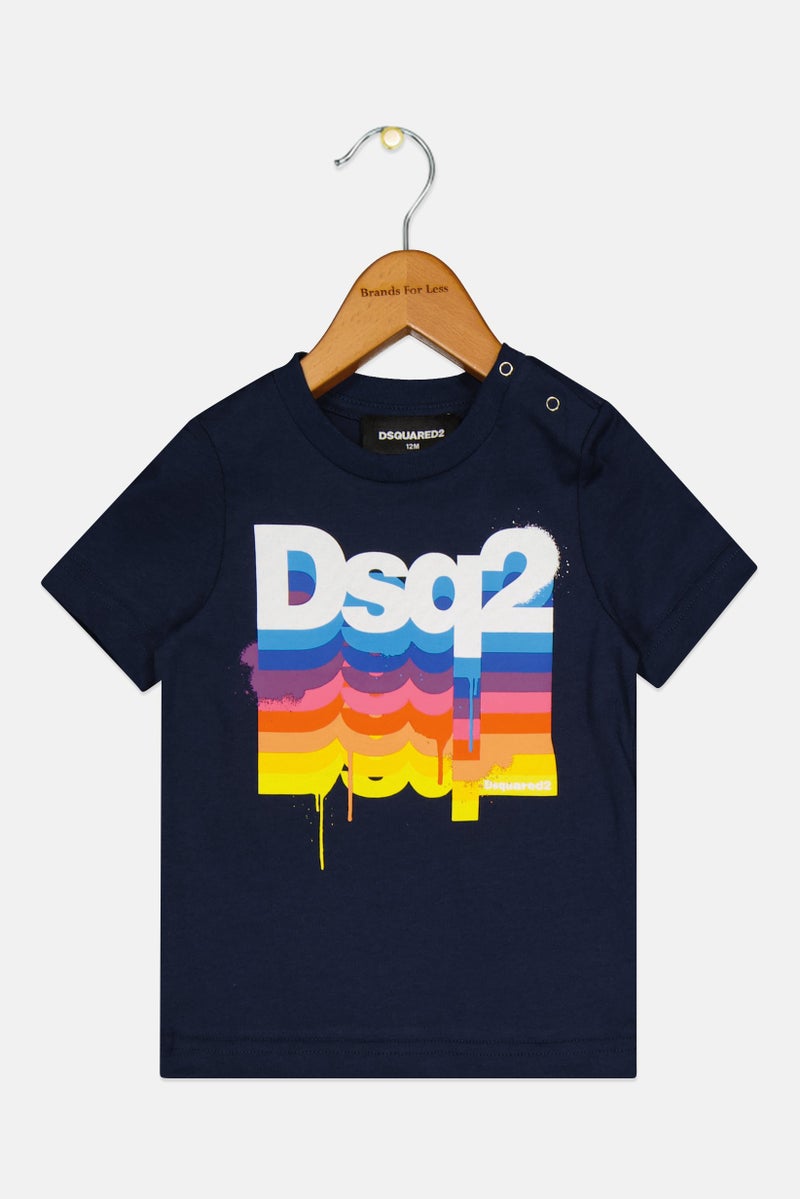 DSQUARED2 Toddlers Boy Crew Neck Short Sleeves Brand Logo T-Shirt, Navy - Image 1