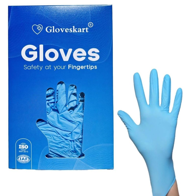 GLOVESKART SKY BLUE NITRILE GLOVES SIZE SMLPACK OF 20305080100 up to 1000 Pieces CEFDAISOIAF CertifiedFood GradeMultiPurposePowder FreeExact Quantity Count Large 100 - Image 1