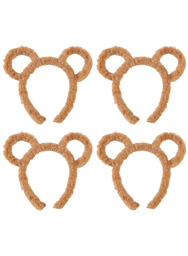 CMGTYYD. 4 قطع عصابات أذن دب منفوش، عصابات أذن كرتونية لطيفة، عصابات رأس نسائية، مناسبة للحفلات التنكرية، الحفلات، حفلات أعياد الميلاد، التنكر اليومي، التصوير الفوتوغرافي، التنكر (بني) - Image 1