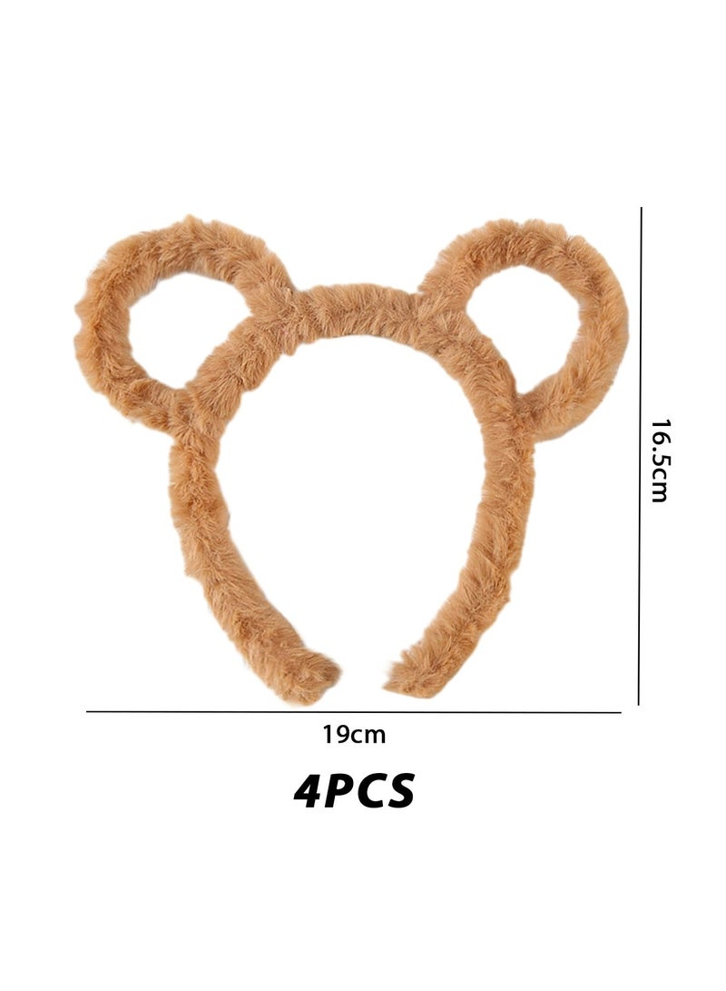CMGTYYD. 4 قطع عصابات أذن دب منفوش، عصابات أذن كرتونية لطيفة، عصابات رأس نسائية، مناسبة للحفلات التنكرية، الحفلات، حفلات أعياد الميلاد، التنكر اليومي، التصوير الفوتوغرافي، التنكر (بني) - Image 2