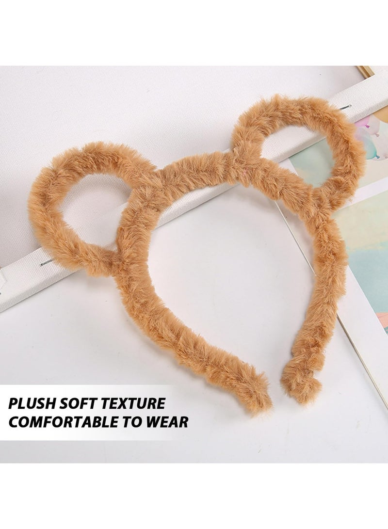 CMGTYYD. 4 قطع عصابات أذن دب منفوش، عصابات أذن كرتونية لطيفة، عصابات رأس نسائية، مناسبة للحفلات التنكرية، الحفلات، حفلات أعياد الميلاد، التنكر اليومي، التصوير الفوتوغرافي، التنكر (بني) - Image 3