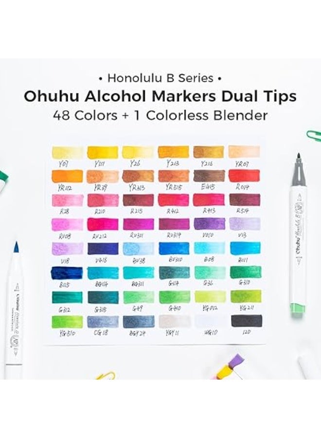 أوهوهو أقلام فرشاة الكحول من Ohuhu ، أقلام رسم برأسين للفنانين ، أقلام تلوين للأطفال ، كتاب تلوين للكبار ، 48 لونًا فريدًا + 1 خلاط كحول + علبة أقلام ، فرشاة وغرامة، من اوههو، رفيع - Image 4