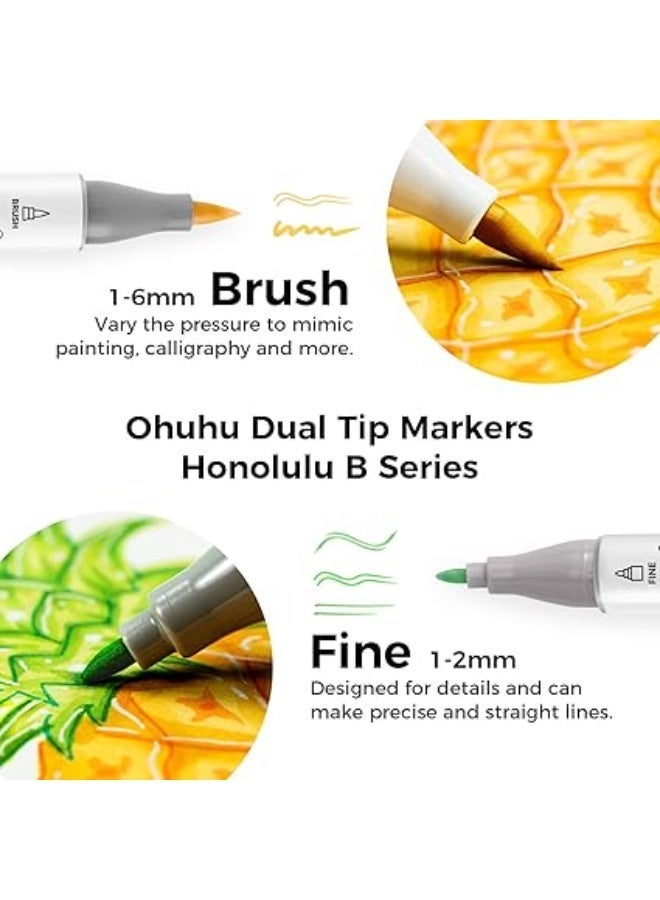أوهوهو أقلام فرشاة الكحول من Ohuhu ، أقلام رسم برأسين للفنانين ، أقلام تلوين للأطفال ، كتاب تلوين للكبار ، 48 لونًا فريدًا + 1 خلاط كحول + علبة أقلام ، فرشاة وغرامة، من اوههو، رفيع - Image 3