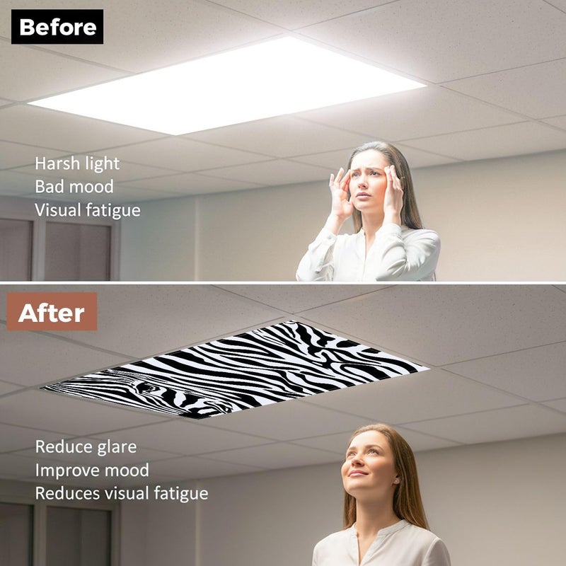 4 Pcs Fluorescent Light Covers for Ceiling Lights Zebra Stripes Seamless Zebra print animal skin tiger stripes Magnetic Decorative Shade Filters 4x2 ft for Classroom Office Hospital Decor - Image 3