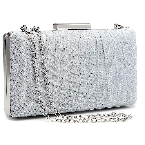 Dasein Women Evening Purses Clutch Bags Formal Party Clutches Wedding Purses Cocktail Prom Handbags (Pleated Silver) - Image 1