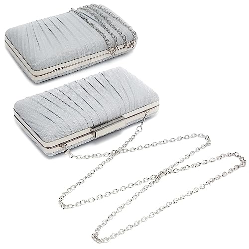 Dasein Women Evening Purses Clutch Bags Formal Party Clutches Wedding Purses Cocktail Prom Handbags (Pleated Silver) - Image 3