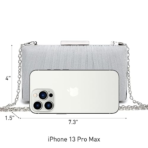 Dasein Women Evening Purses Clutch Bags Formal Party Clutches Wedding Purses Cocktail Prom Handbags (Pleated Silver) - Image 4