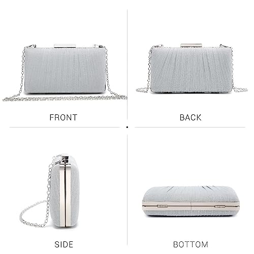 Dasein Women Evening Purses Clutch Bags Formal Party Clutches Wedding Purses Cocktail Prom Handbags (Pleated Silver) - Image 2
