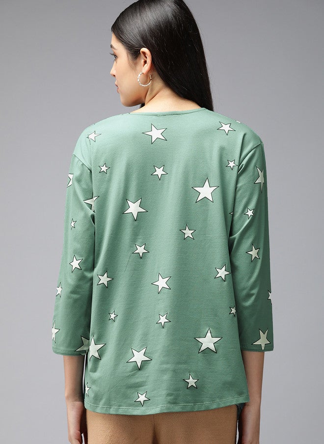 Zeyo Green Printed Cotton Maternity Top - Image 3