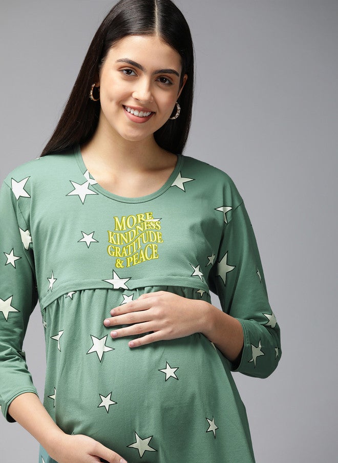 Zeyo Green Printed Cotton Maternity Top - Image 5