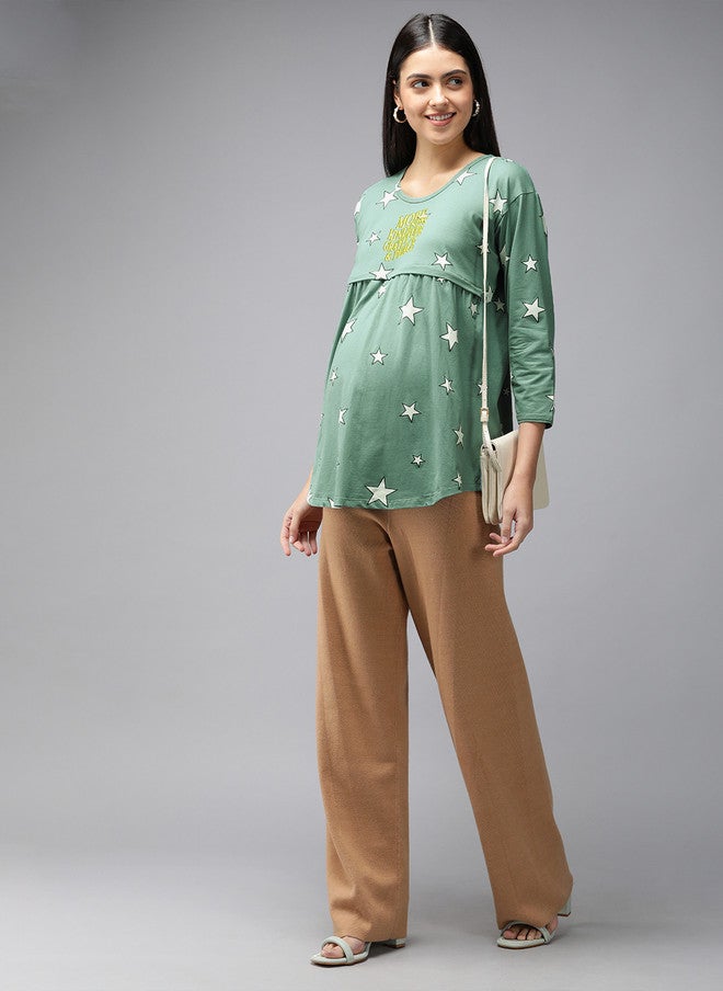 Zeyo Green Printed Cotton Maternity Top - Image 4
