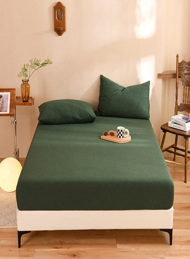Mengersi Jersey Knit Sheet Set,Bed Sheets,Jersey Sheet Set - Cotton Jersey Flat Sheet,Fitted Sheet,Pillowcases-Deep Pockets (Forest Green, Twin) - Image 3