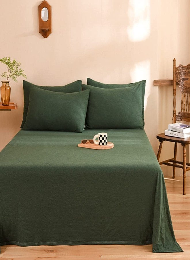 Mengersi Jersey Knit Sheet Set,Bed Sheets,Jersey Sheet Set - Cotton Jersey Flat Sheet,Fitted Sheet,Pillowcases-Deep Pockets (Forest Green, Twin) - Image 2