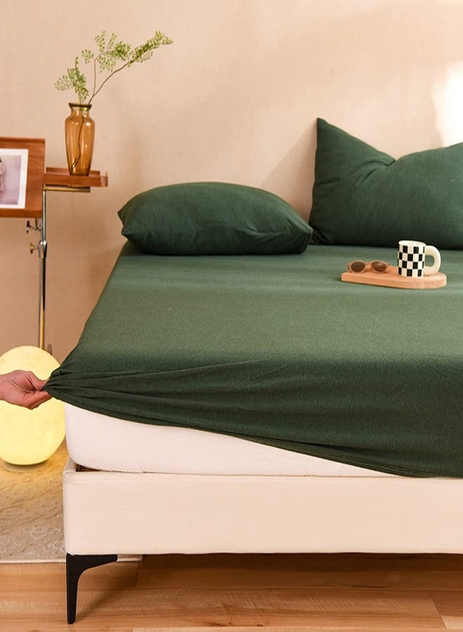 Mengersi Jersey Knit Sheet Set,Bed Sheets,Jersey Sheet Set - Cotton Jersey Flat Sheet,Fitted Sheet,Pillowcases-Deep Pockets (Forest Green, Twin) - Image 5