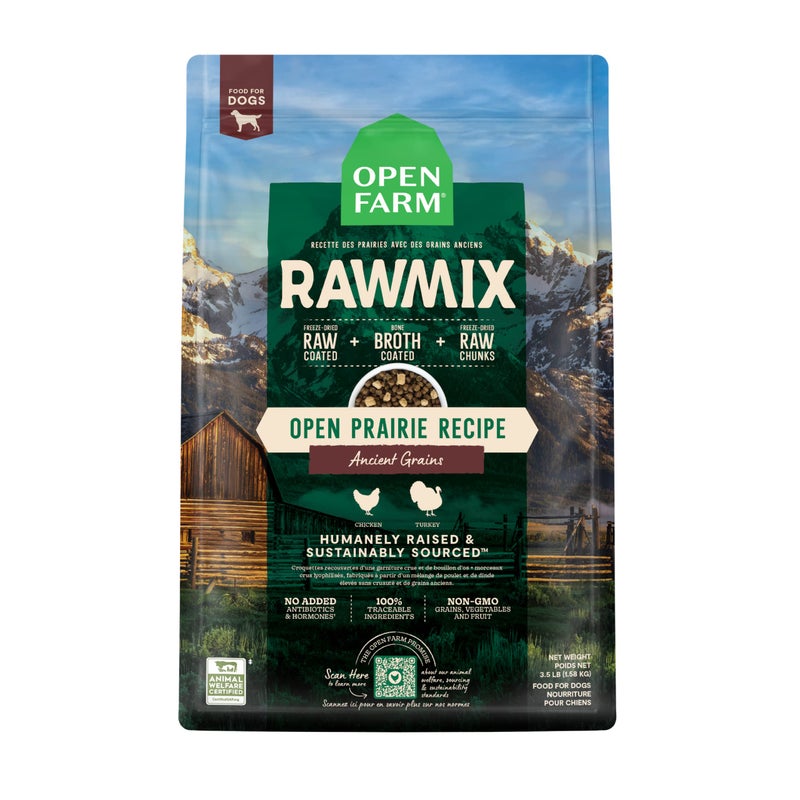 Open Farm, RawMix Dry Dog Food with Ancient Grains, Protein-Packed Kibble Coated in Bone Broth with Freeze Dried Raw Chunks, Chicken & Turkey, Open Prairie Recipe, 3.5lb Bag - Image 1