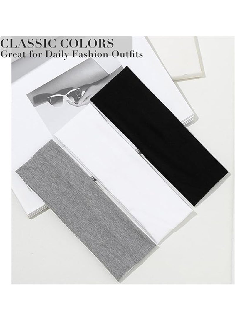 Wide Headbands for Women 3 pack Black & White and Gray Fashion Headbands for Women's Hair, Soft Fabric Stretchy Hair Bands for Makeup, Yoga, Running, Sports - Image 5