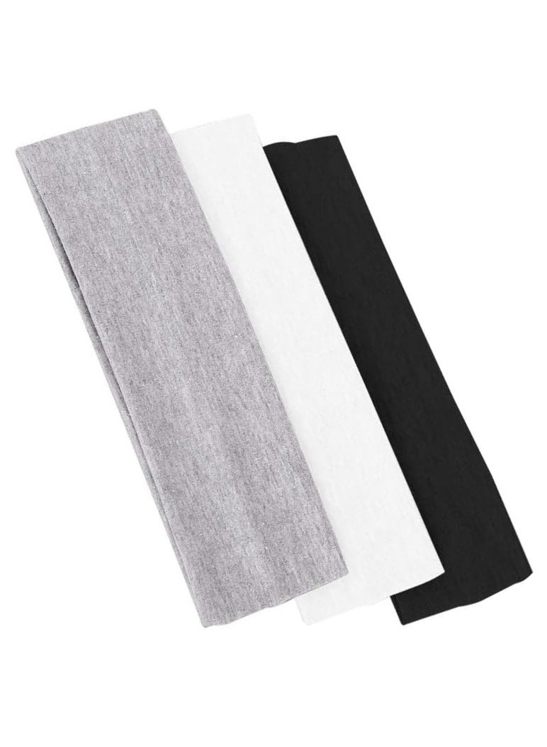 Wide Headbands for Women 3 pack Black & White and Gray Fashion Headbands for Women's Hair, Soft Fabric Stretchy Hair Bands for Makeup, Yoga, Running, Sports - Image 4