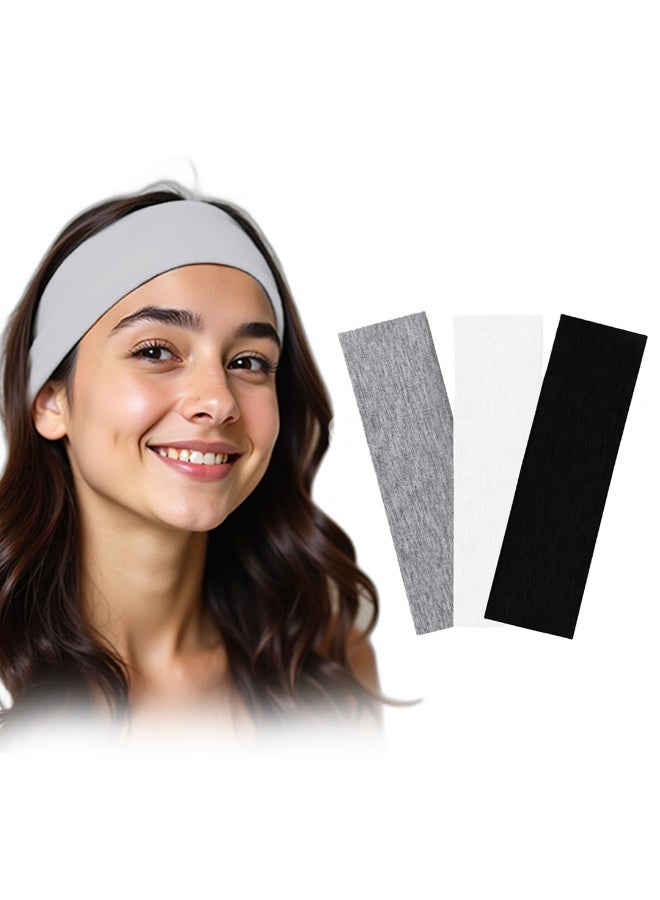 Wide Headbands for Women 3 pack Black & White and Gray Fashion Headbands for Women's Hair, Soft Fabric Stretchy Hair Bands for Makeup, Yoga, Running, Sports - Image 1