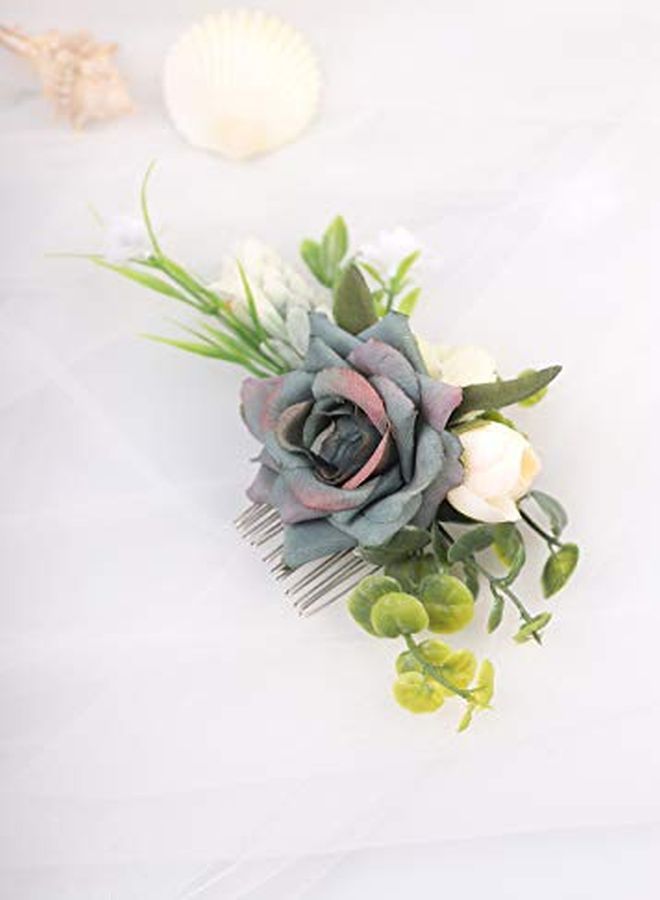 Kercisbeauty Dusty Blue Wedding Floral Hair Comb Navy Blue Headband For Brides Garden Wedding Bridal Bridesmaide Headpiece Girl Prom Hair Dress - Image 5
