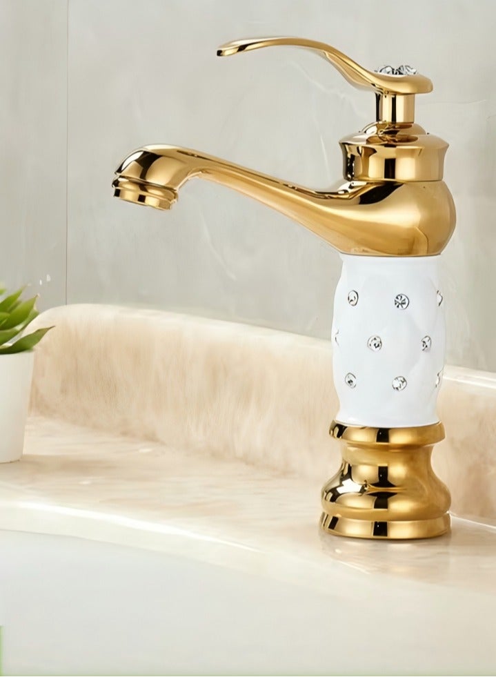 Retro Bathroom Sink Taps, Luxury Victorian Bathroom Single Handle Lavatory Vanity Mixer Bar Tap, Vintage Faucet for Cloakroom, Brass (Without water pipes) - Image 1