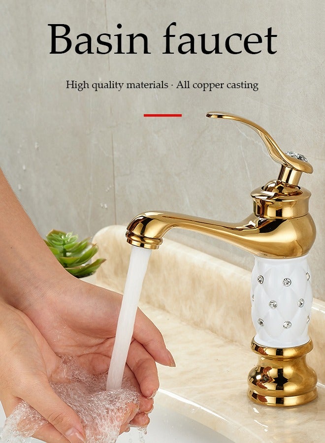 Retro Bathroom Sink Taps, Luxury Victorian Bathroom Single Handle Lavatory Vanity Mixer Bar Tap, Vintage Faucet for Cloakroom, Brass (Without water pipes) - Image 3