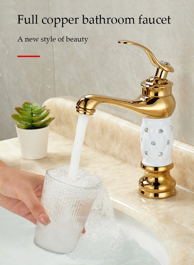 Retro Bathroom Sink Taps, Luxury Victorian Bathroom Single Handle Lavatory Vanity Mixer Bar Tap, Vintage Faucet for Cloakroom, Brass (Without water pipes) - Image 5