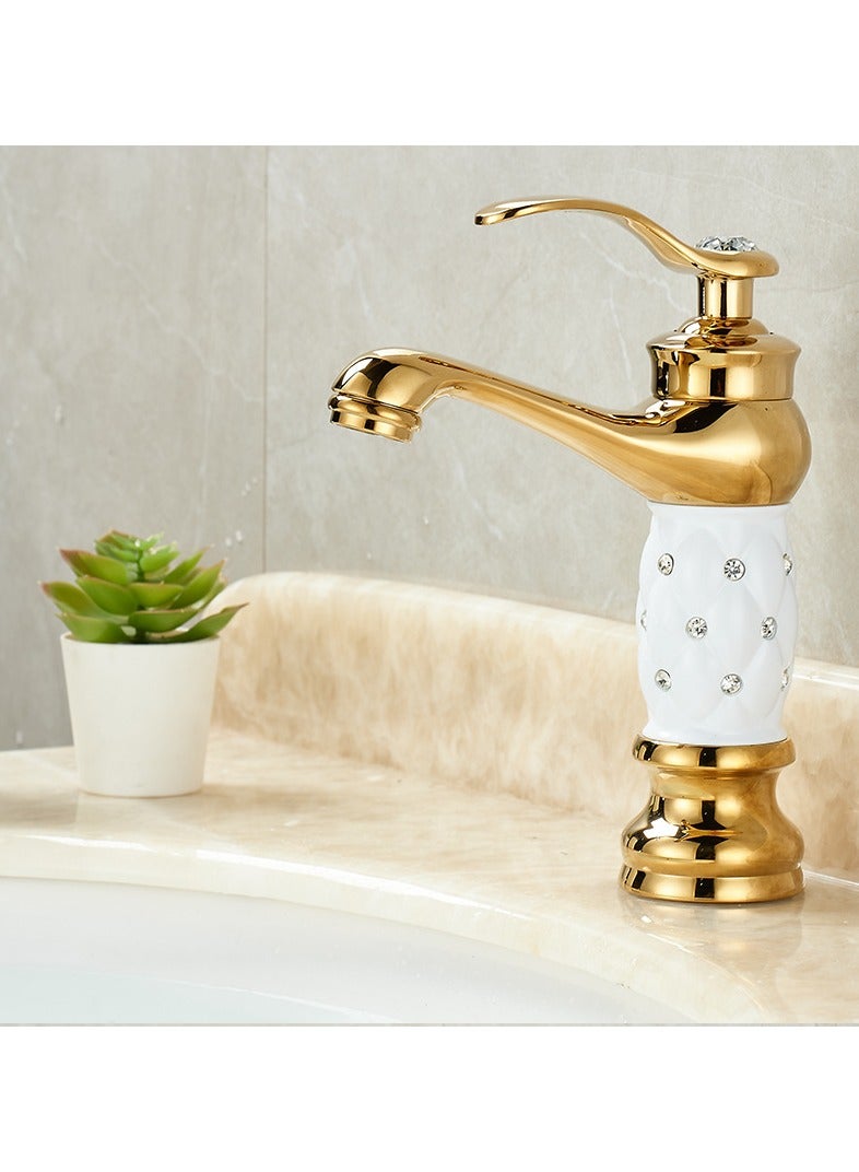 Retro Bathroom Sink Taps, Luxury Victorian Bathroom Single Handle Lavatory Vanity Mixer Bar Tap, Vintage Faucet for Cloakroom, Brass (Without water pipes) - Image 2