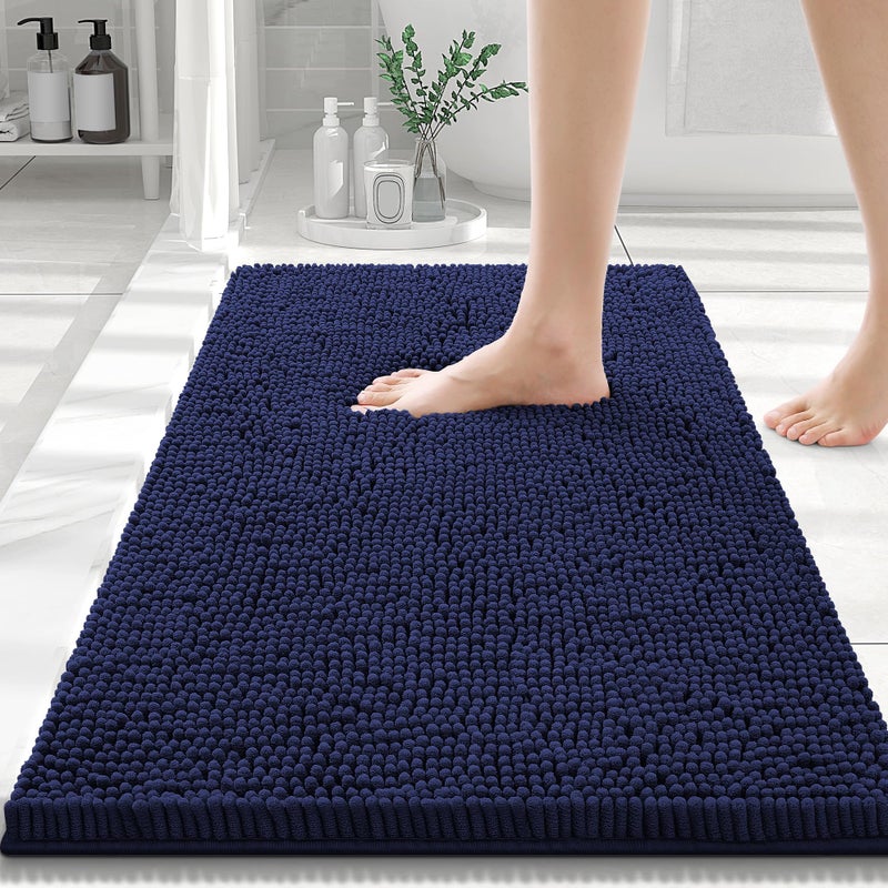 Smiry Luxury Chenille Bathroom Rugs 30x20 Extra Soft and Absorbent Shaggy Bath Mat Machine Washable NonSlip Plush Carpet Runner for Tub Shower and Floor Home Decor Accessories Navy Blue
