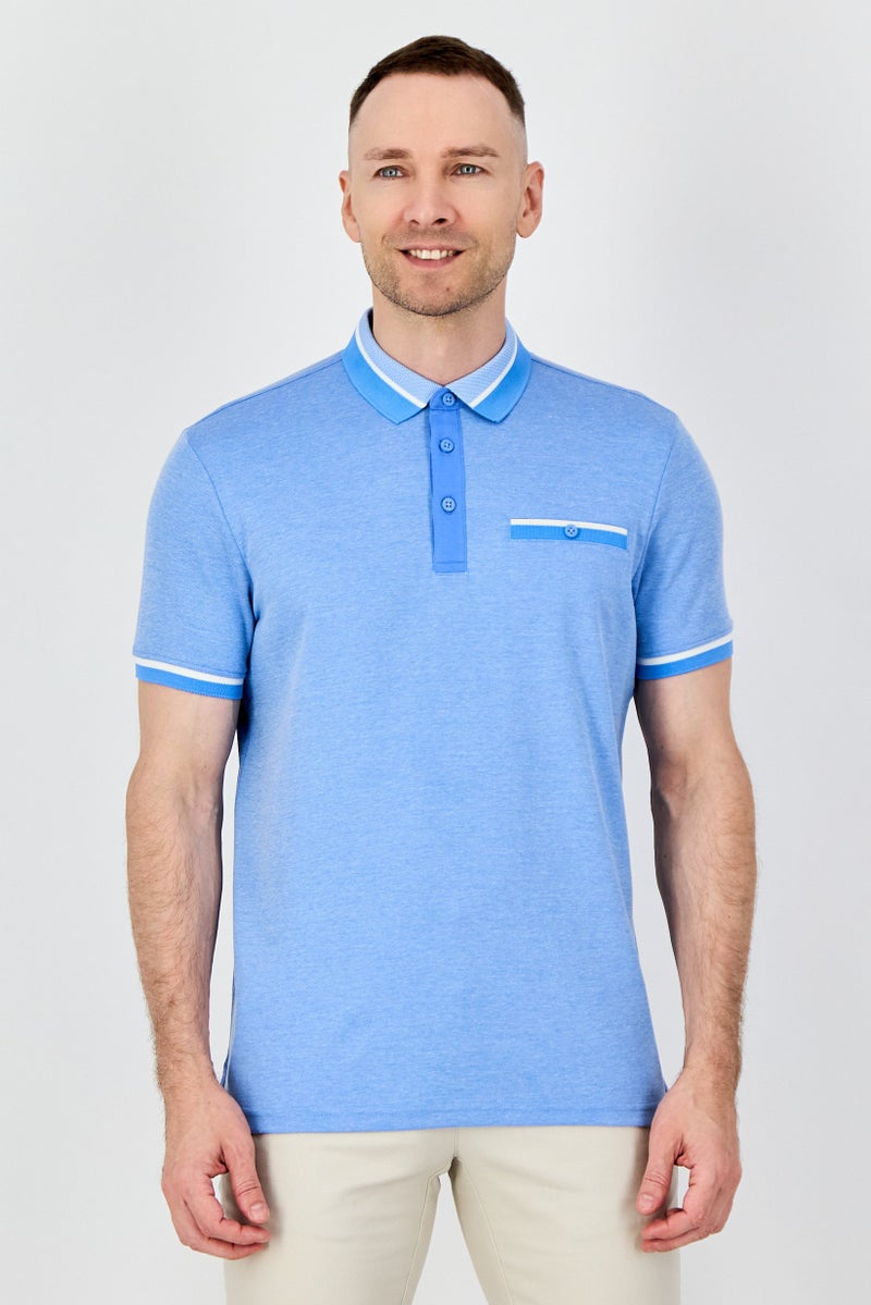 Report Collection Men Regular Fit Short Sleeve Polo Shirt, Light Blue - Image 1