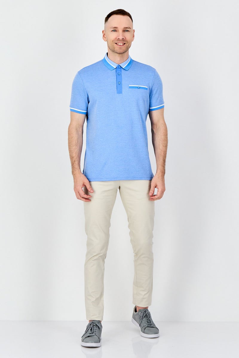 Report Collection Men Regular Fit Short Sleeve Polo Shirt, Light Blue - Image 4