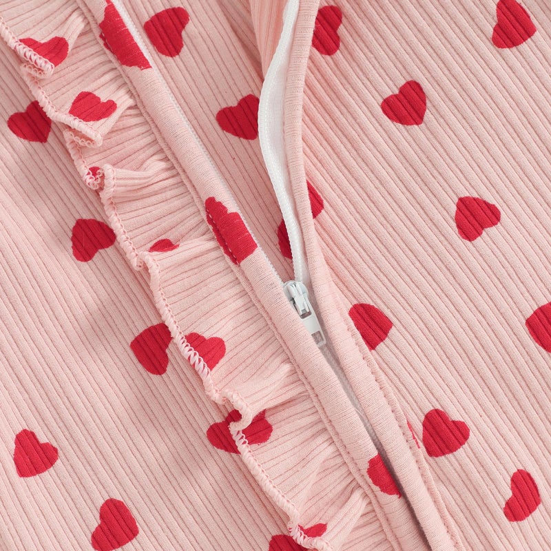 Ayalinggo Newborn Baby Girl Boy Valentines Jumpsuit Ribbed Waffle Romper Footies Zippers Ruffle Jumpsuit Valentine Clothes - Image 3