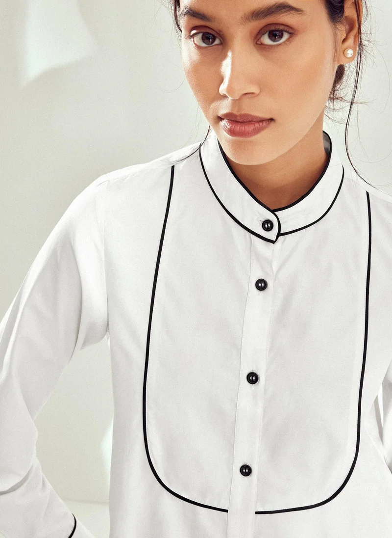 ذا ليبل لايف Black & White Piping Bib Shirt