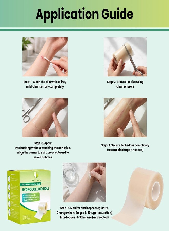 SELLSHO Hydrocolloid Dressing Roll 5cm x 365cm | Waterproof Wound Care Tape | Cut to Size Healing Patch for Cuts, Burns, Blisters & Acne | Medical Adhesive Skin Protection Roll - Image 3